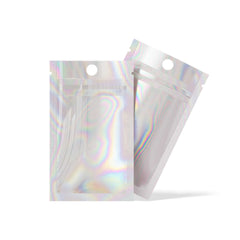Customizable Clear and Half Diamond Holographic Mylar Flat Zipper Seal Bags with Round Hang Hole (Basic Printing)