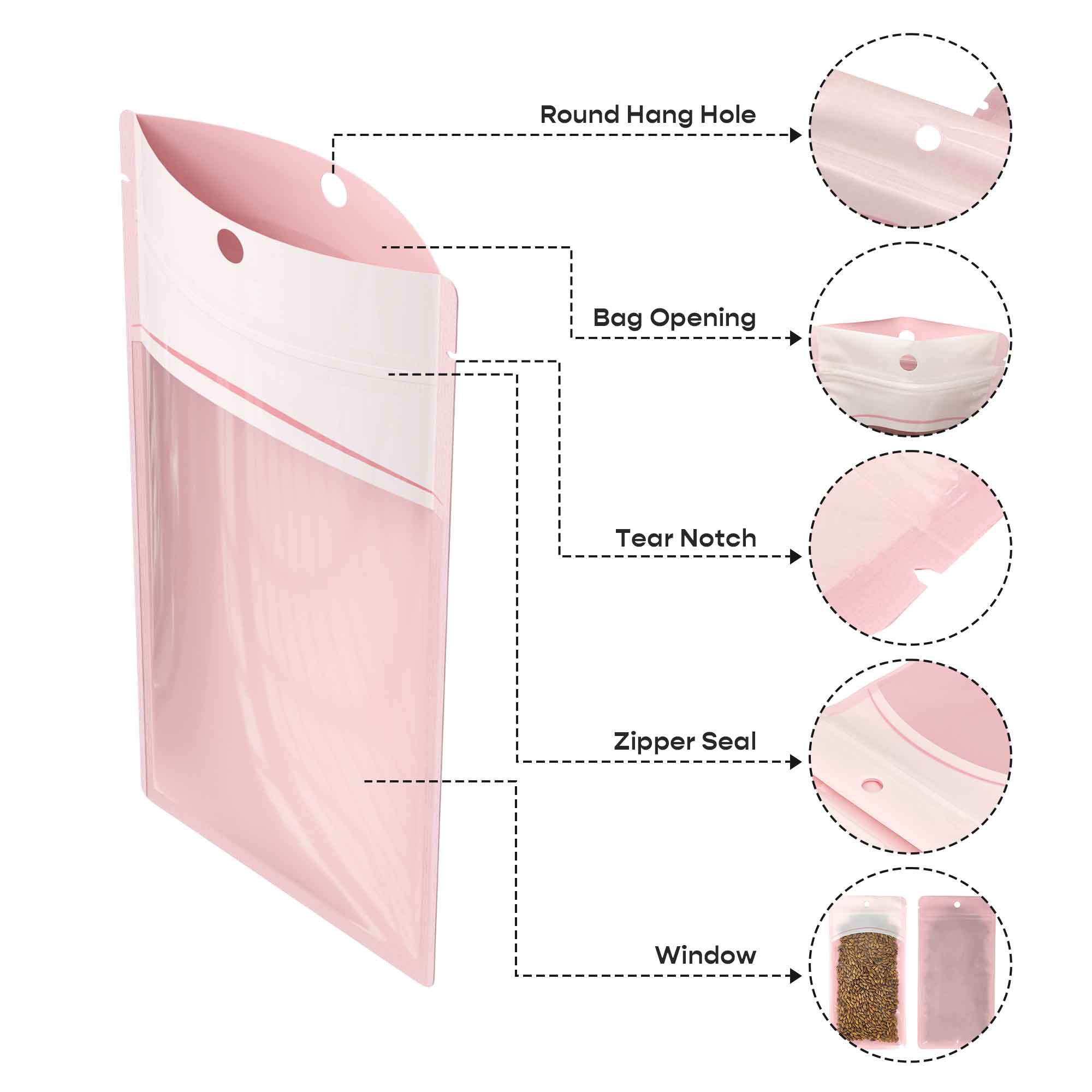 Customizable Glossy Transparent Bordered Window Design Plastic Zipper Seal Bags with Hang Hole (Full Customization)