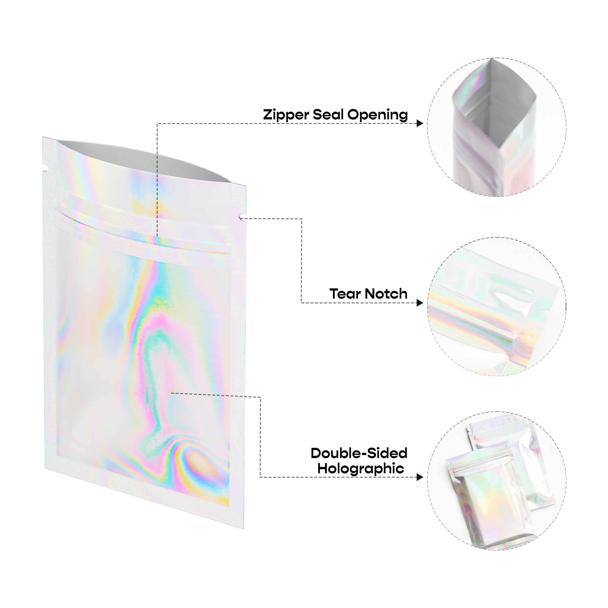 Customizable Diamond Holographic Double-Sided Flat Zipper Seal Bags (Basic Printing)