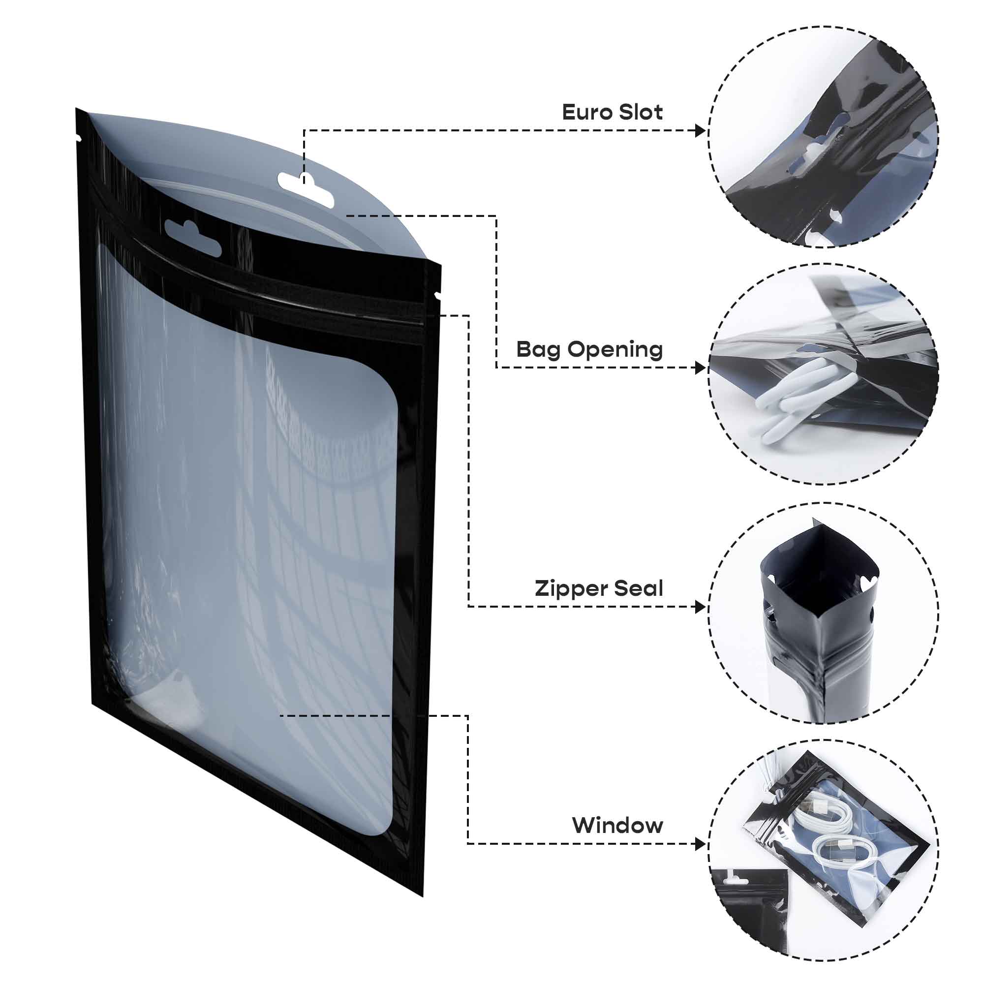 Customizable Glossy Bordered Window Zipper Seal Bags with Butterfly Hang Hole (Full Customization)