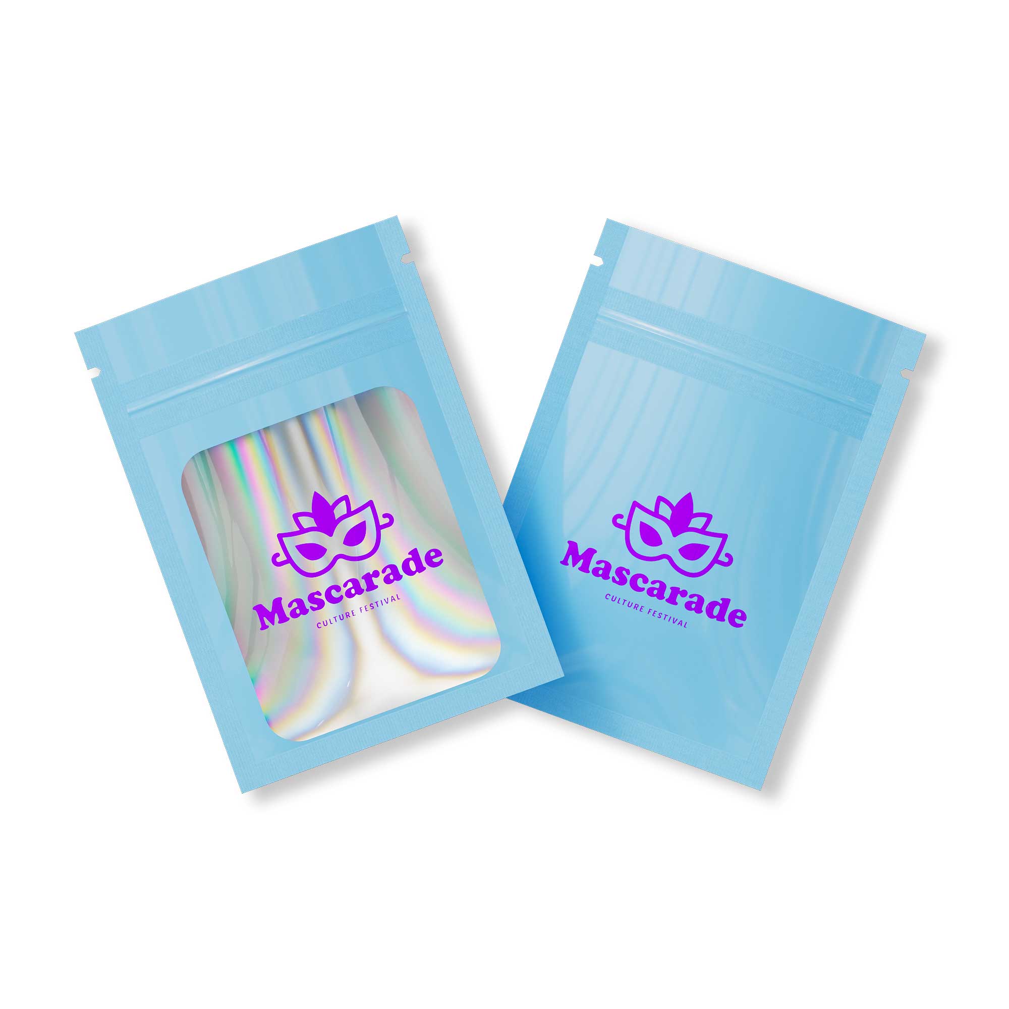 Customizable Flat Zipper Seal Window Bags with Holographic Interior (Basic Printing)