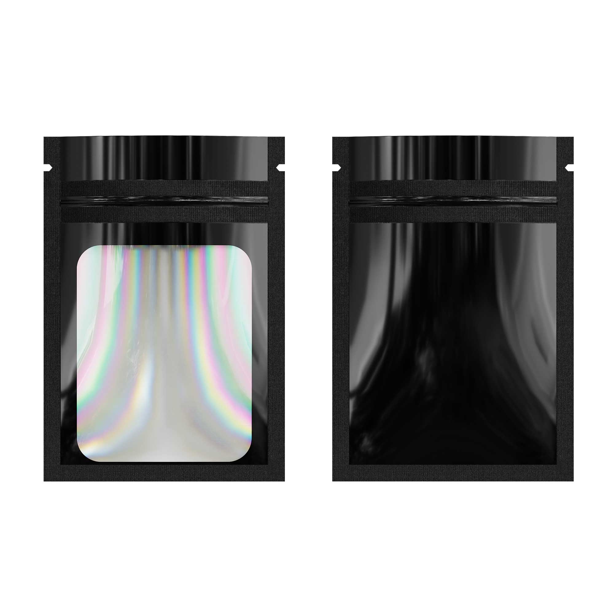 Customizable Flat Zipper Seal Window Bags with Holographic Interior (Basic Printing)