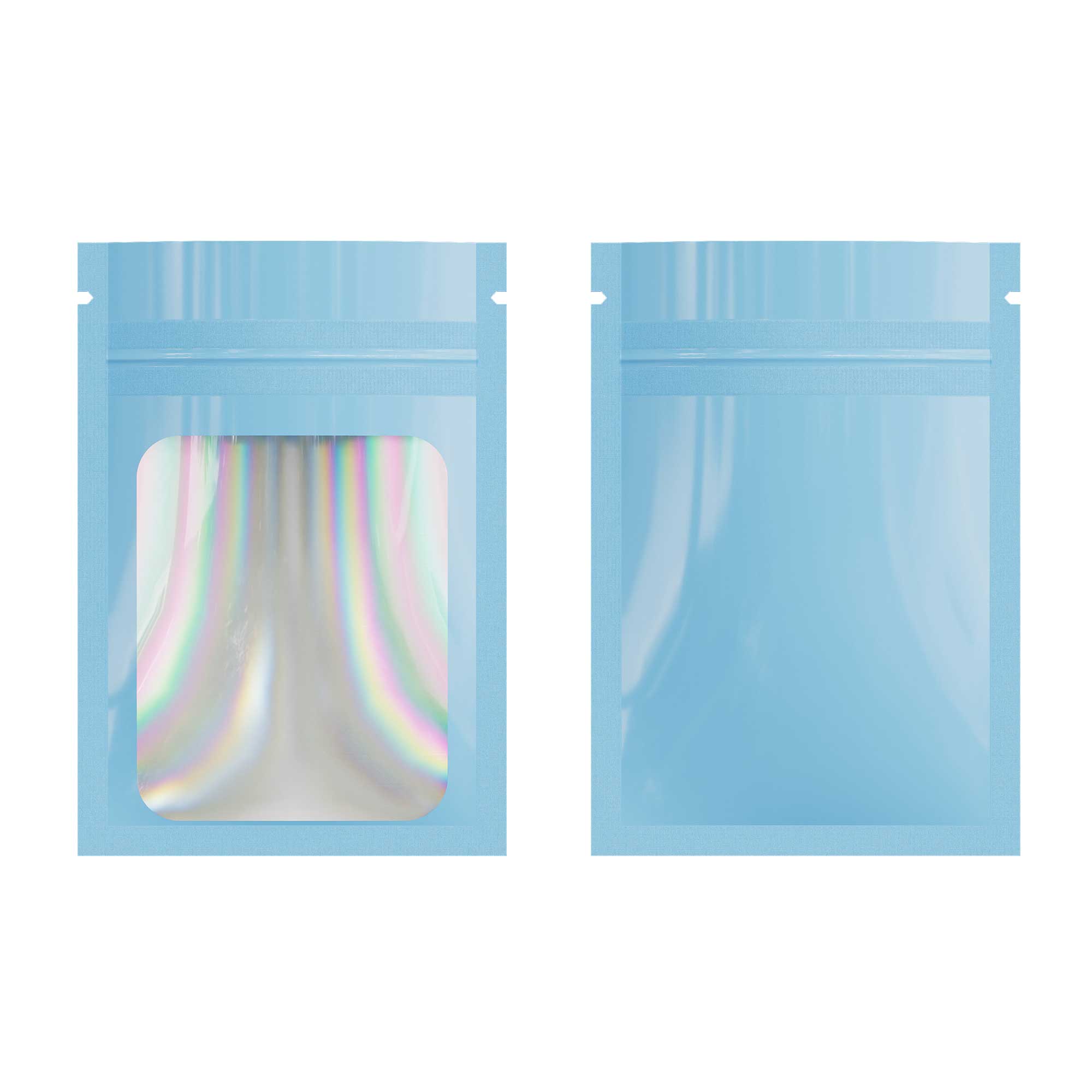 Customizable Flat Zipper Seal Window Bags with Holographic Interior (Basic Printing)