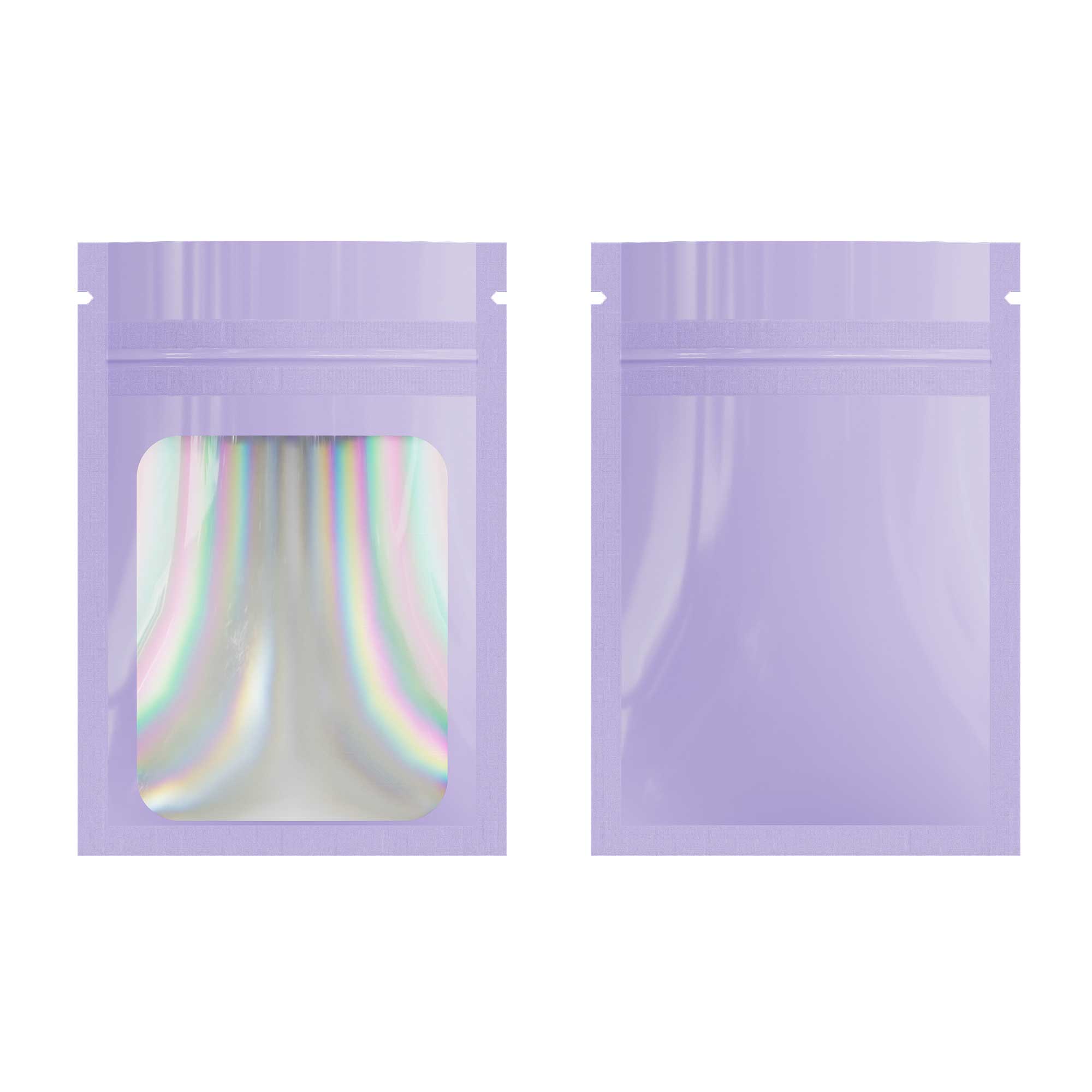 Customizable Flat Zipper Seal Window Bags with Holographic Interior (Basic Printing)