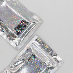Reusable Flat Zipper Seal Bags – Diamond Mylar with Holographic Glitter Finish