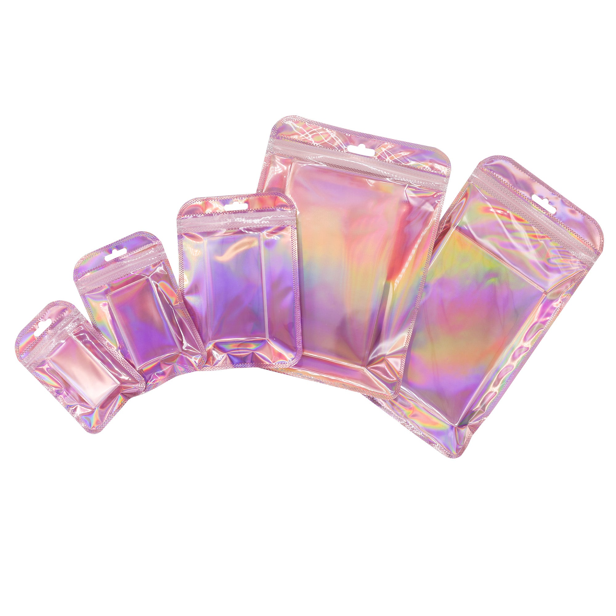 Reusable Flat Zipper Seal Bags – Kaleidoscope Holographic Clear Front with Butterfly Hang Hole