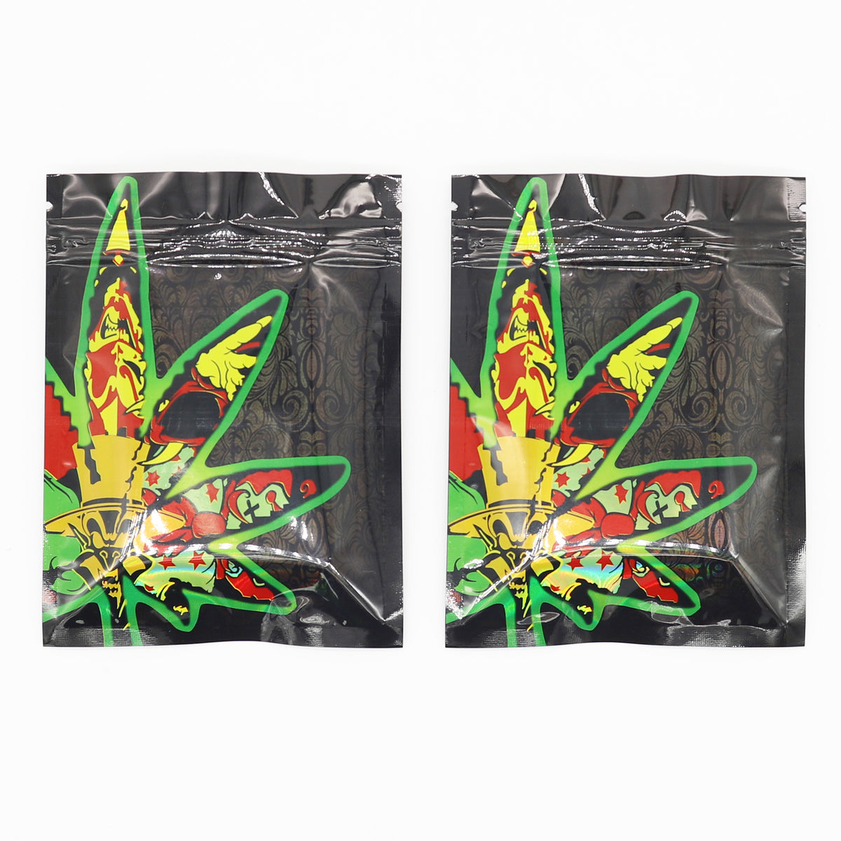 Reusable Flat Zipper Seal Bags – Decorative Leaves Design Metallic Foil