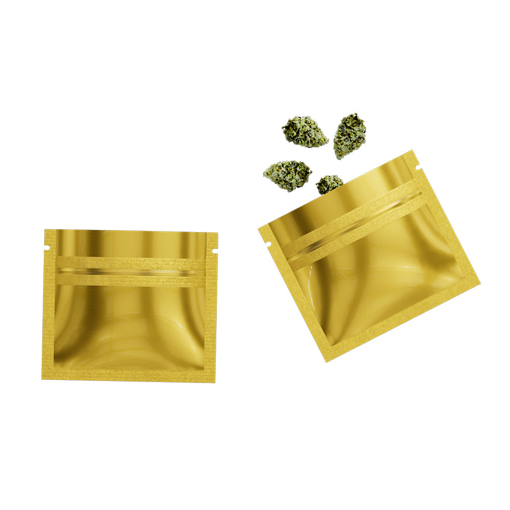 Glossy Double-Sided Gold Rush Mini Mylar Foil Smell Proof Flat Zipper Seal Bags