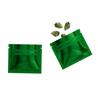 Glossy Double-Sided Forest Green Mini Mylar Foil Smell Proof Flat Zipper Seal Bags