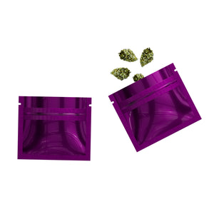 Glossy Double-Sided Deep Fuchsia Purple Mini Mylar Foil Smell Proof Flat Zipper Seal Bags