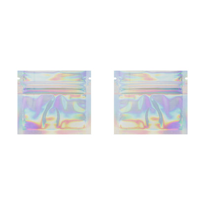 Glossy Double-Sided Diamond Holographic Mini Mylar Foil Smell Proof Flat Zipper Seal Bags