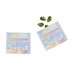 Glossy Double-Sided Diamond Holographic Mini Mylar Foil Smell Proof Flat Zipper Seal Bags