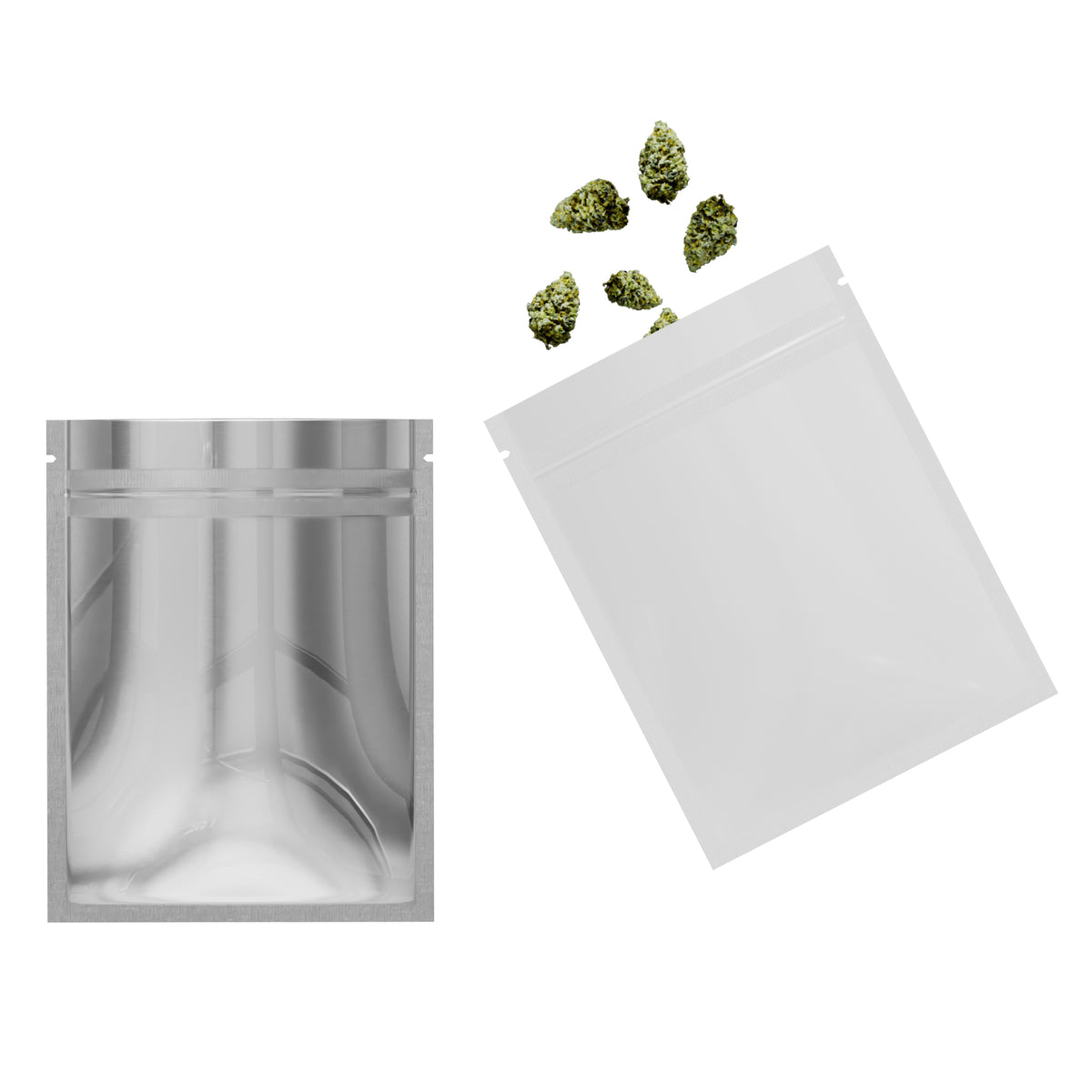 Single-Sided Glossy Arctic White Mylar Foil Smell Proof Flat Zipper Seal Bags