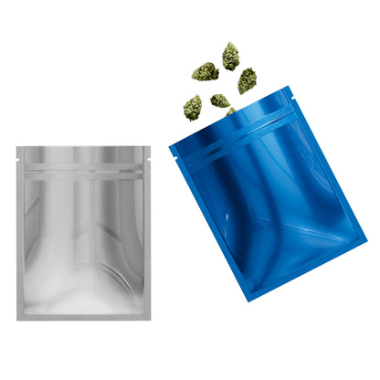 Single-Sided Glossy Lapis Lazuli Blue Mylar Foil Smell Proof Flat Zipper Seal Bags