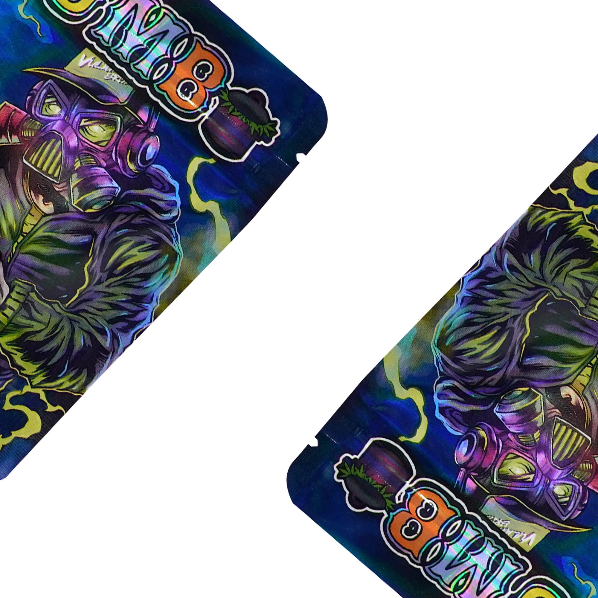 Holographic Gas Masked Smell Proof Metallized Foil Stand Strong® Bags with Matching Box 3.5g