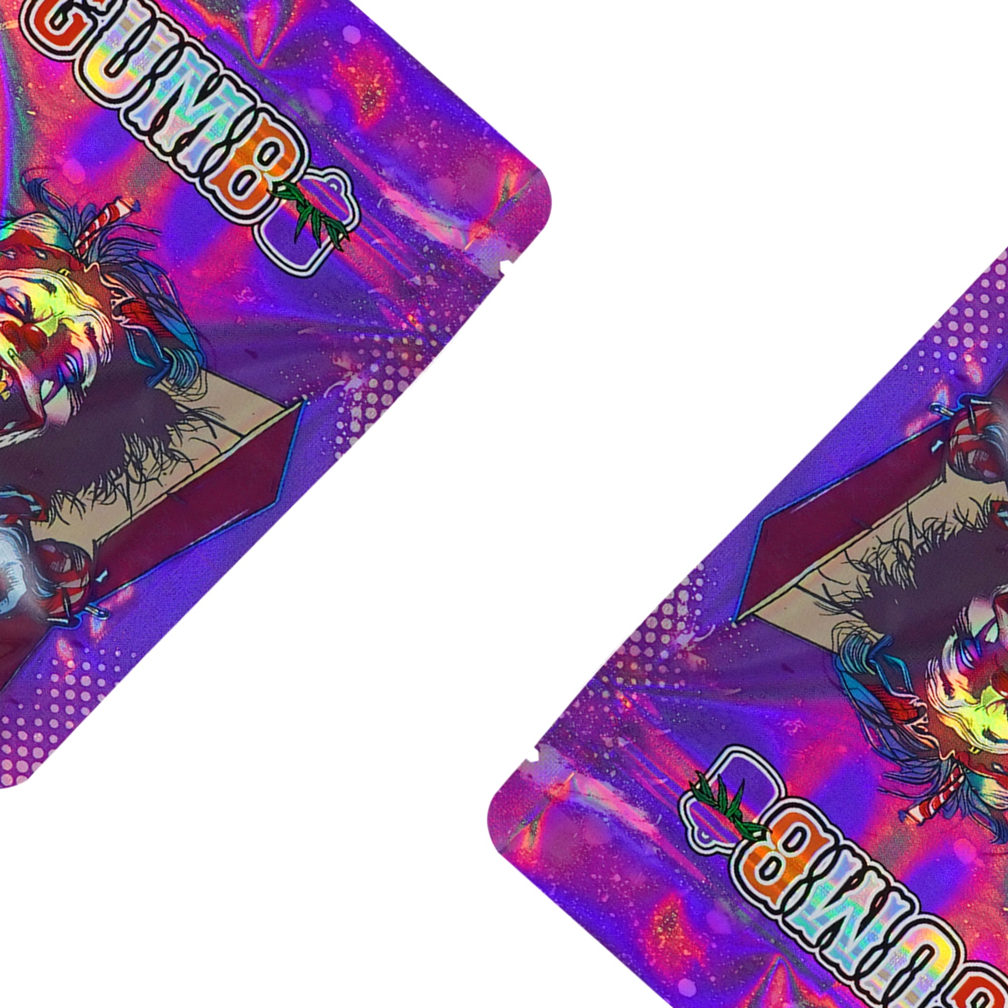 Holographic Clown Smell Proof Metallized Foil Stand Strong® Bags with Matching Box 3.5g