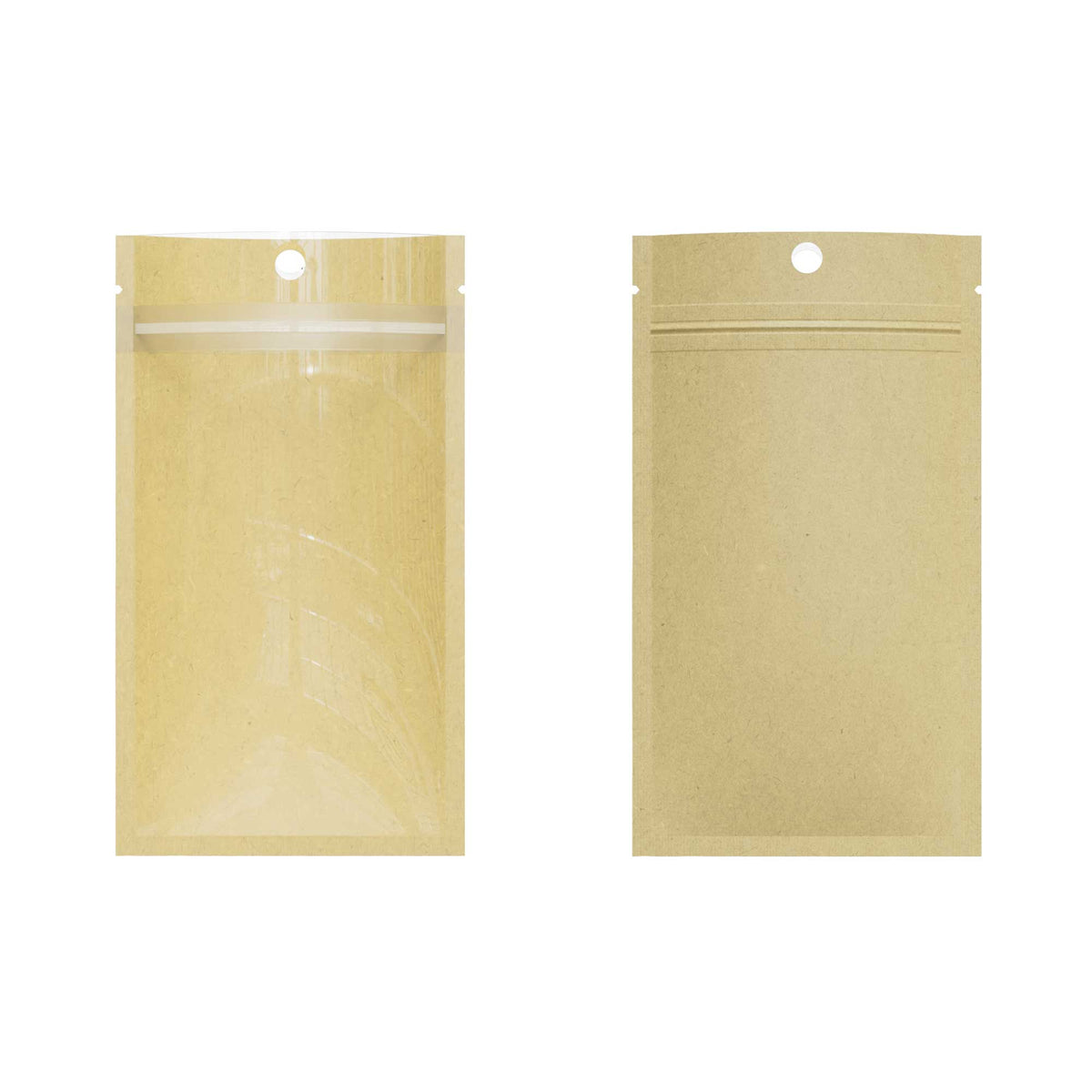 Customizable Glossy Half Clear Krafty Brown Flat Zipper Seal Bags with Hang Hole (Basic Printing)