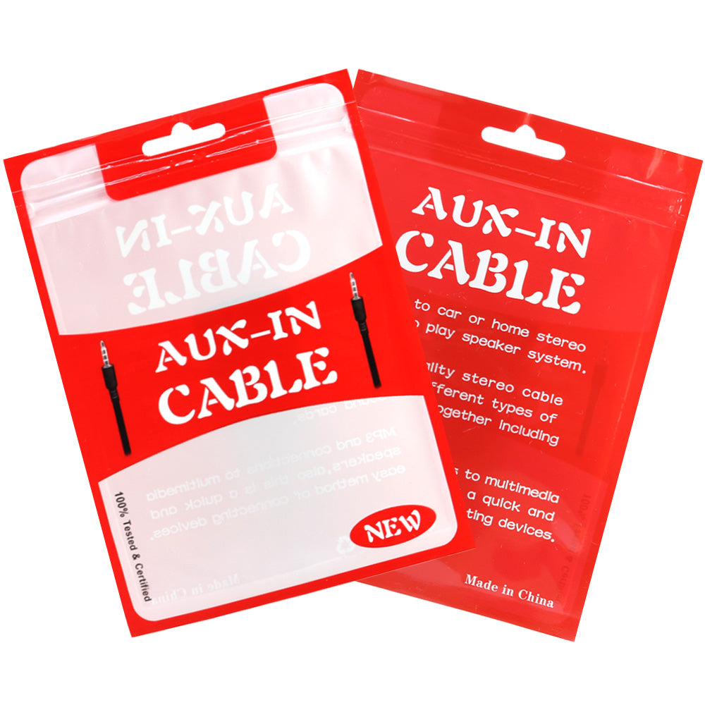 Clear Window Aux-In Cable Design Flat QuickQlick® Bags with Butterfly Hang Hole