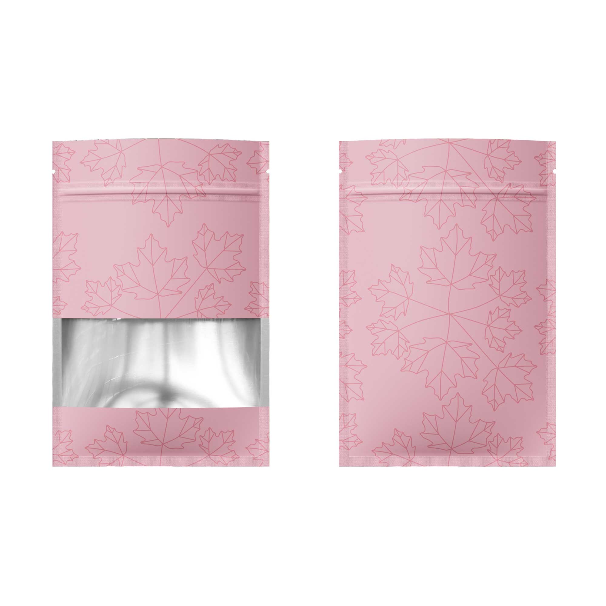 Customizable Matte Frosted Window Maple Leaves Design Aluminum Flat Zipper Seal Bags (Basic Printing)