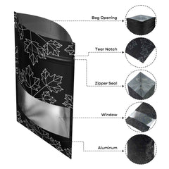 Customizable Matte Frosted Window Maple Leaves Design Aluminum Flat Zipper Seal Bags (Basic Printing)
