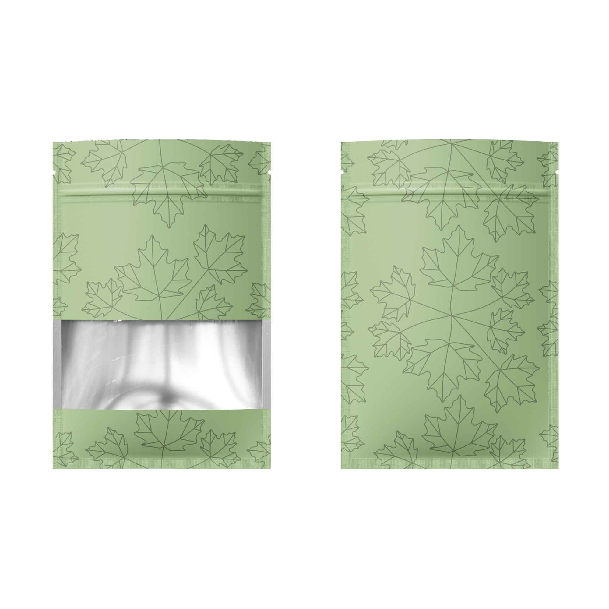 Customizable Matte Frosted Window Maple Leaves Design Aluminum Flat Zipper Seal Bags (Basic Printing)
