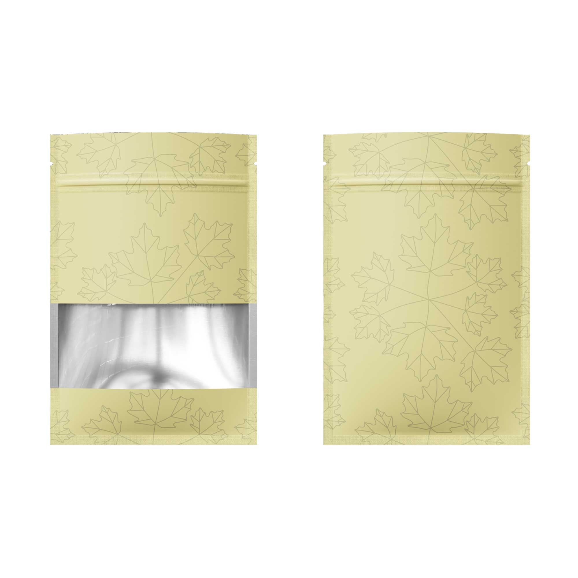 Customizable Matte Frosted Window Maple Leaves Design Aluminum Flat Zipper Seal Bags (Basic Printing)