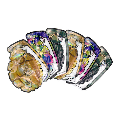 Flat Zipper Seal Bags – Holographic Grenade Die Cut Smell Proof Mylar Foil