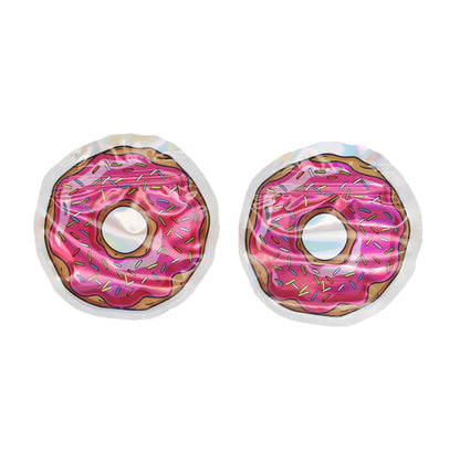 Flat Zipper Seal Bags – Holographic Pink Frosted Sprinkle Die Cut Donut Smell Proof Mylar Foil