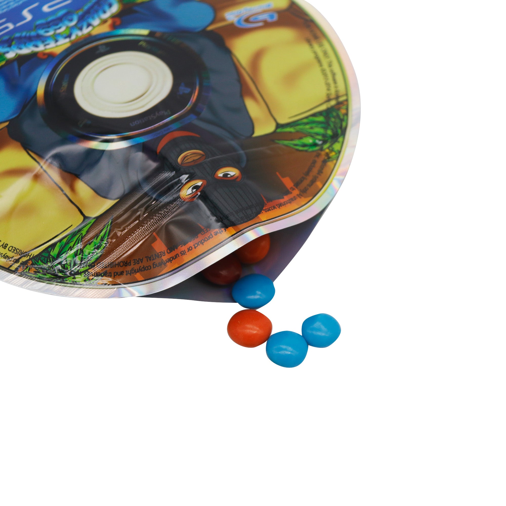 Flat Zipper Seal Bags – Holographic Video Game Die Cut Disc Smell Proof Mylar Foil