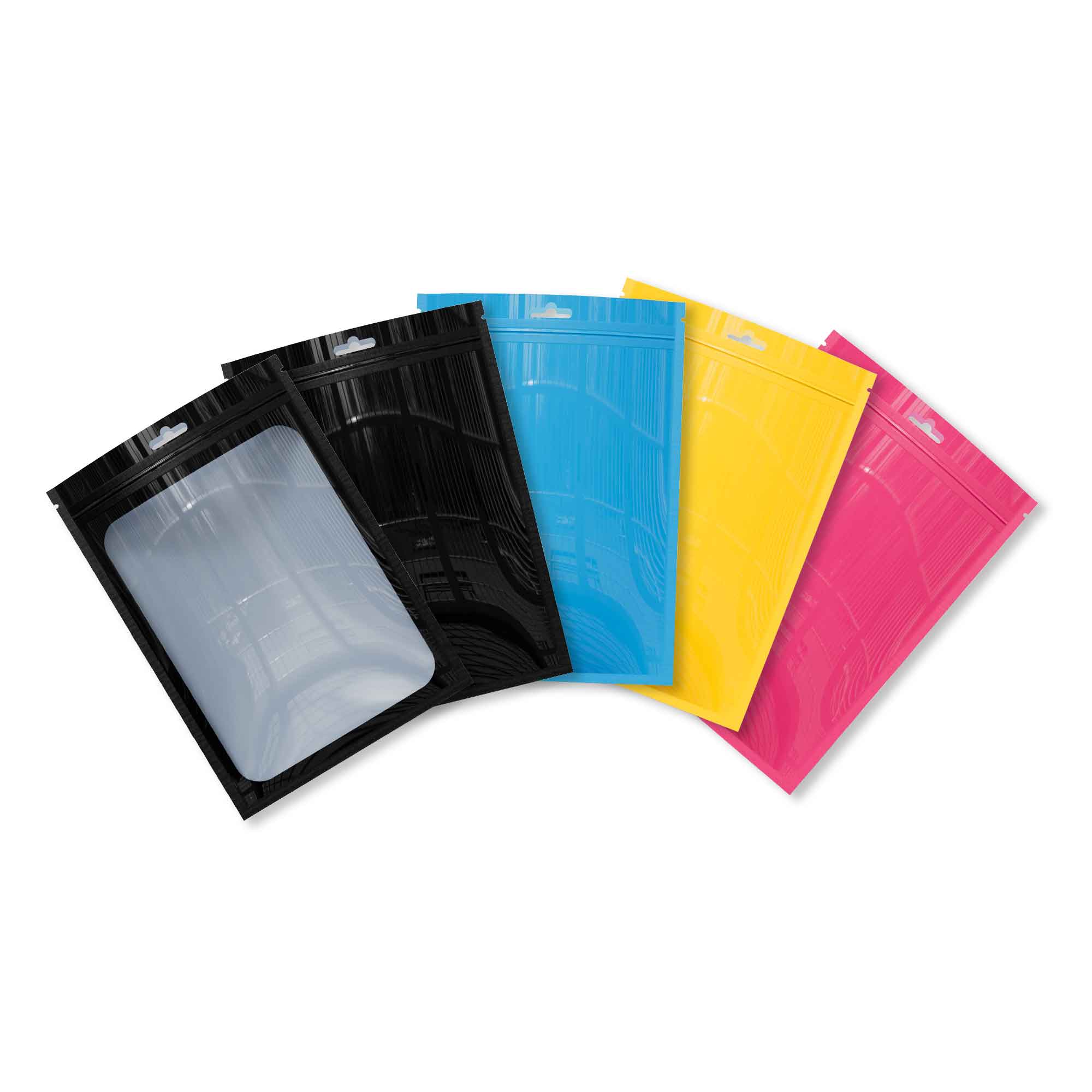 Customizable Glossy Bordered Clear Window Zipper Seal Packaging Bags with Butterfly Hang Hole (Basic Printing)