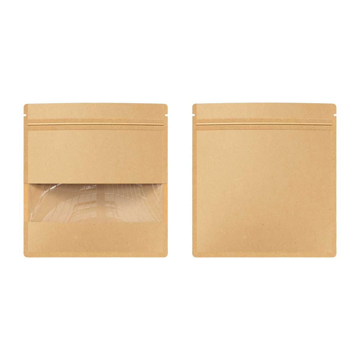 Customizable Krafty Brown Flat Zipper Seal Bag with Center Bar Window (Basic Printing)