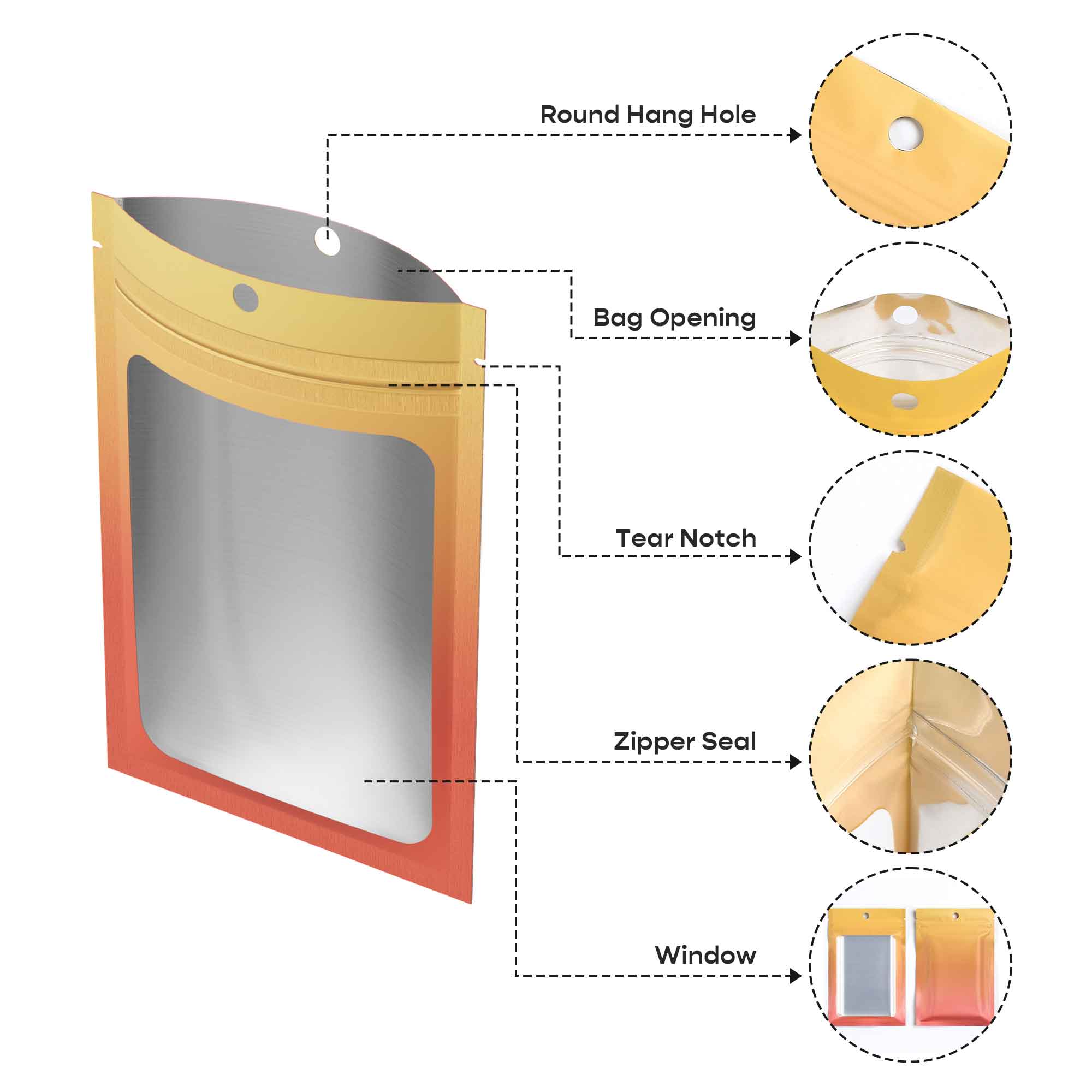 Customizable Matte Gradient Flat Zipper Seal Bags with Translucent Window and Hang Hole (Basic Printing)