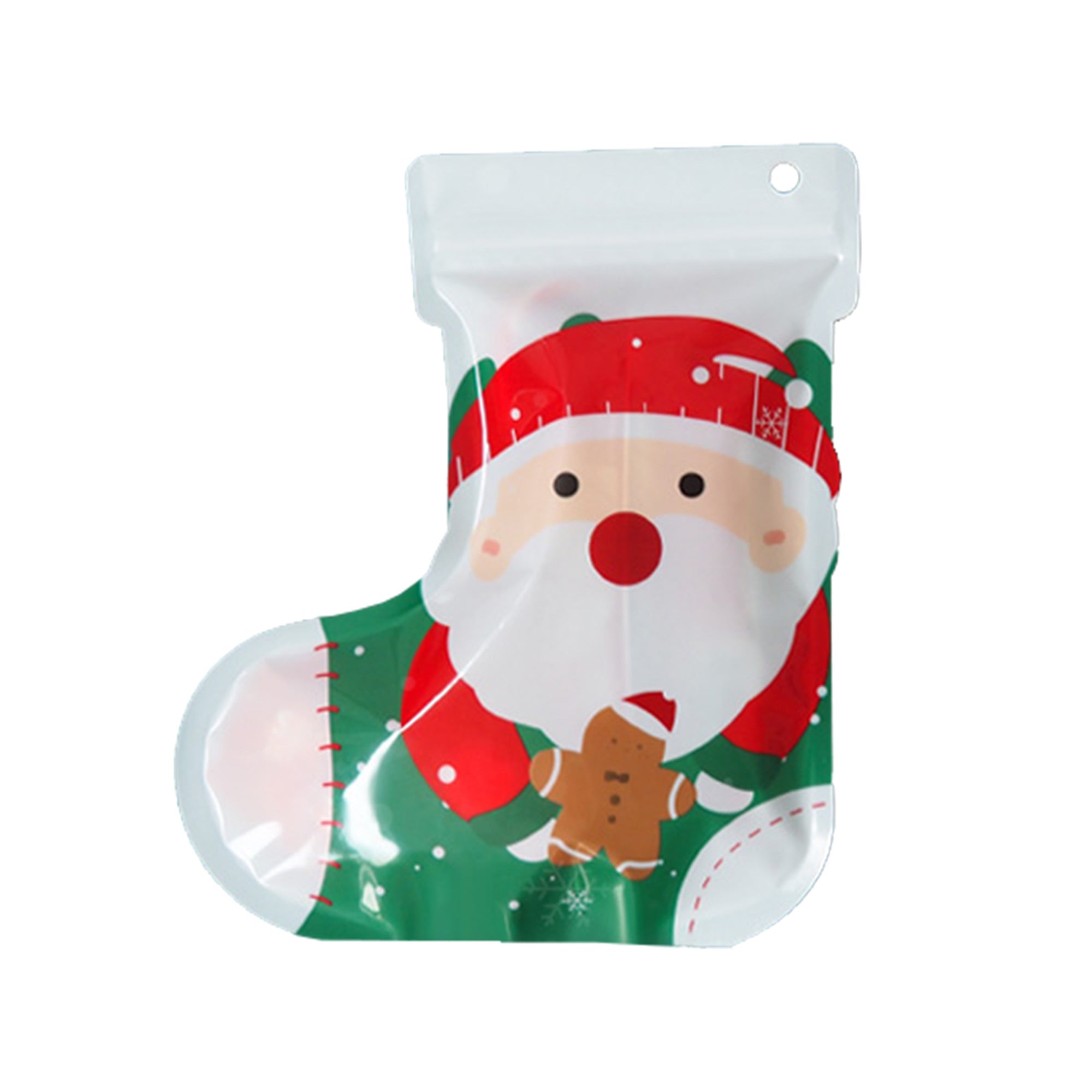 Festive Flat Zipper Seal Bags – Christmas Stocking Plastic Design with Round Hang Hole