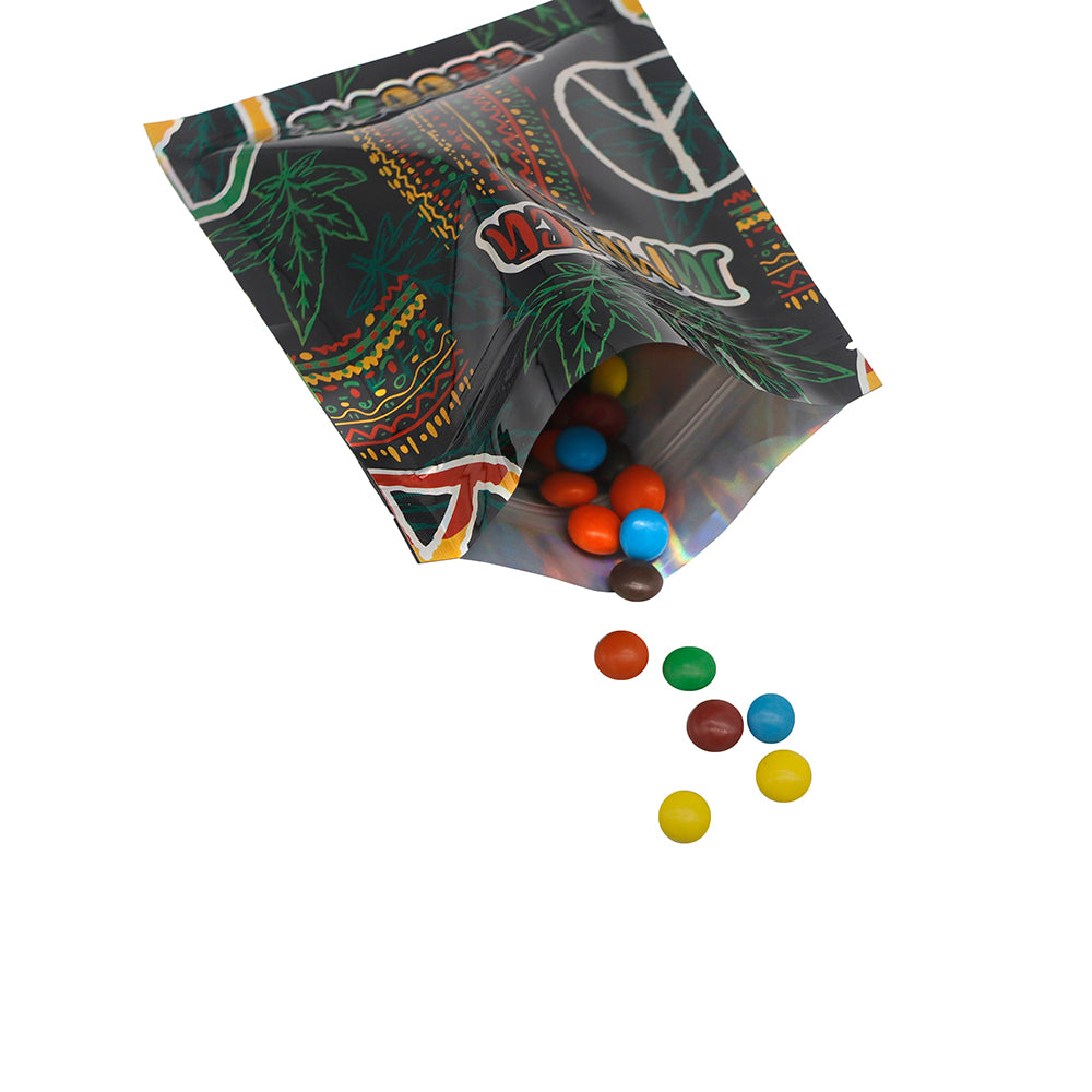 Flat Zipper Seal Bags – Holographic Jamaican Theme Smell Proof Bags