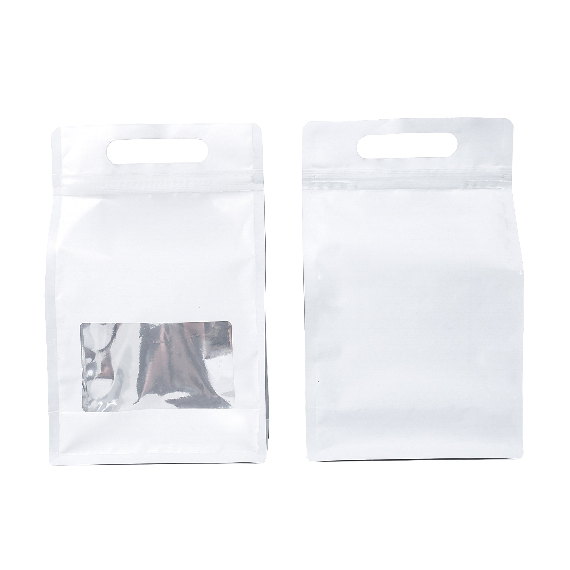 Smooth Matte Winter White Side Gusset Stand Strong® Bags with Die Cut Handles