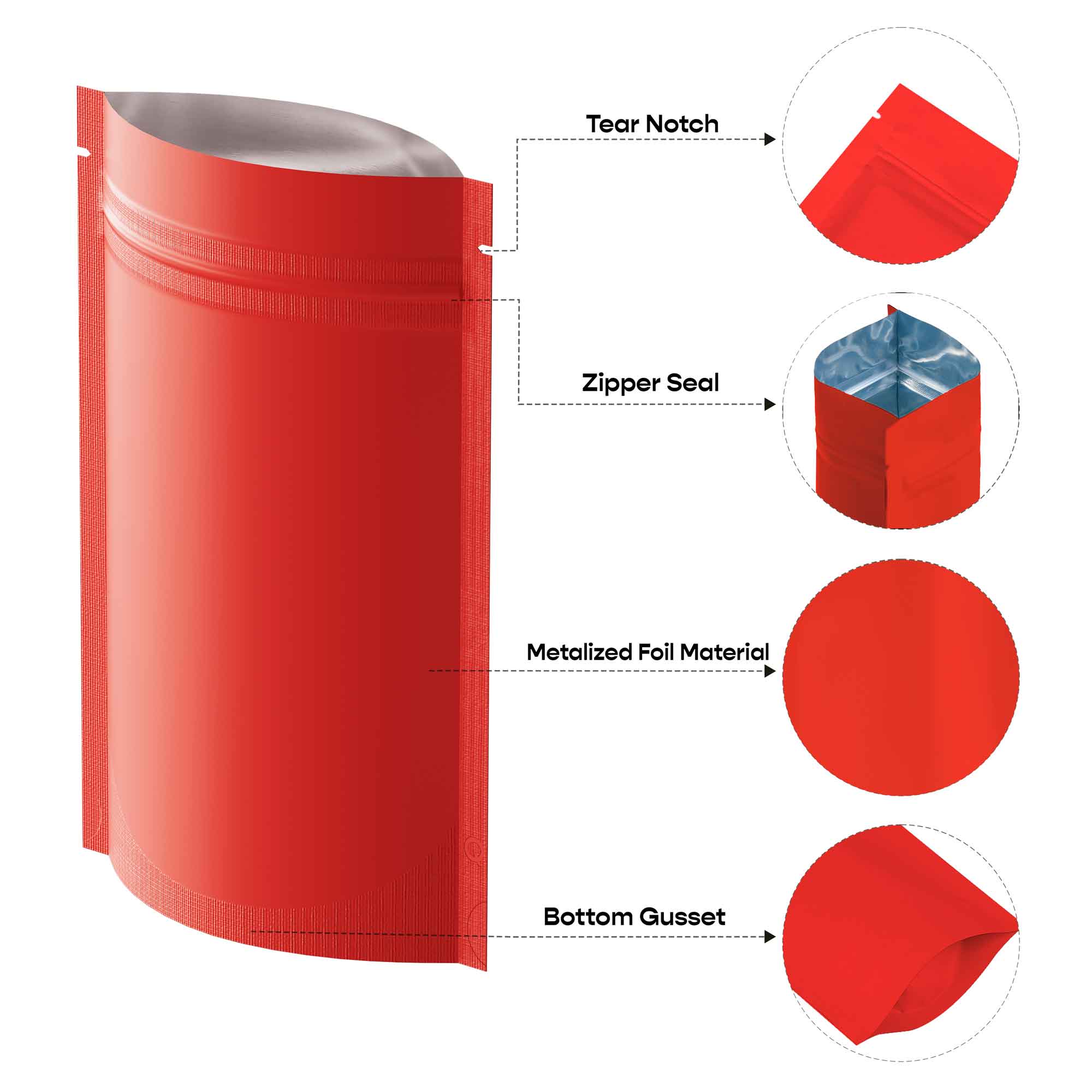 Customizable Matte Metalized Foil Stand Up Packaging Bags With Zipper Seal (Basic Printing)