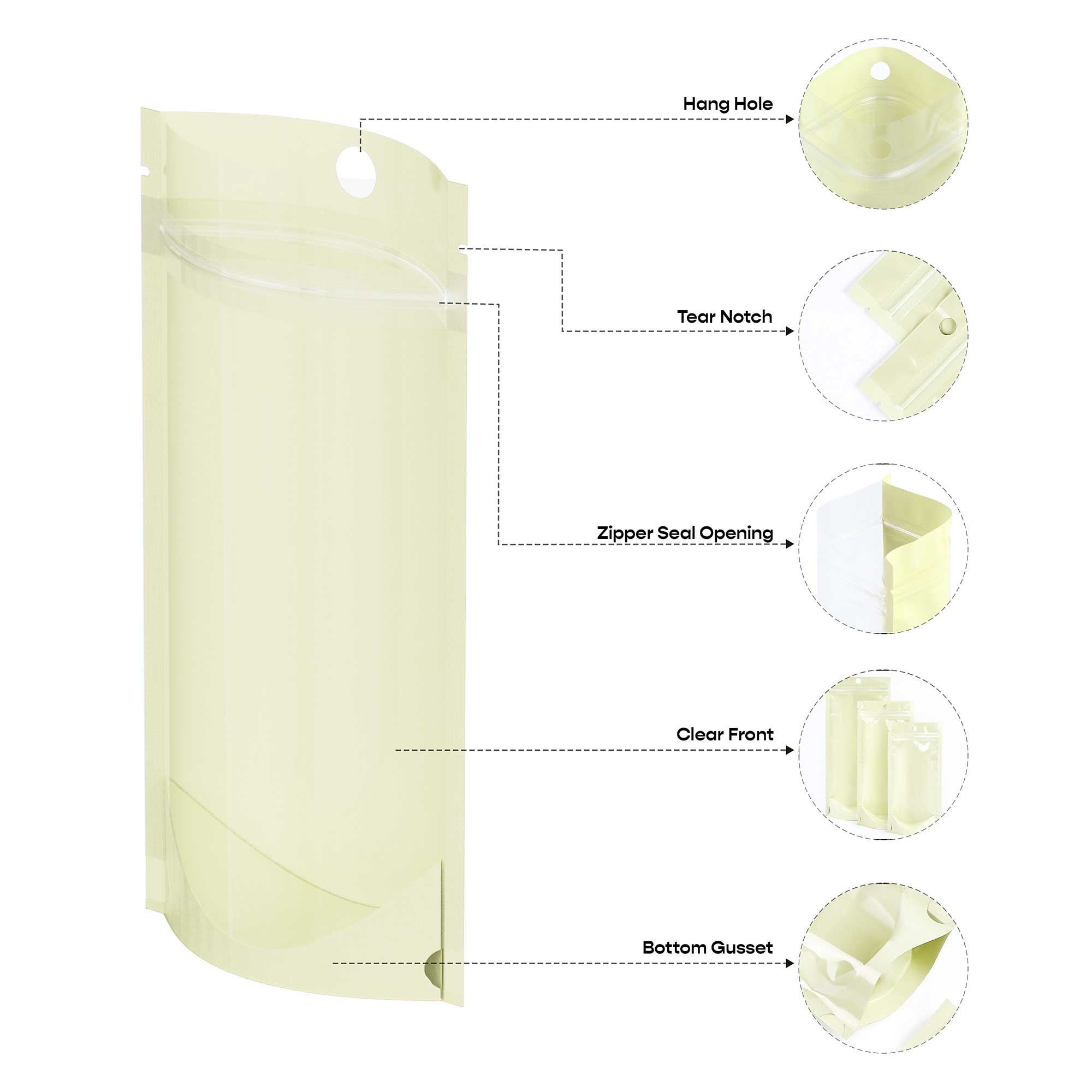 Customizable Pastel Tall Stand Up Zipper Seal Bags with Round Hang-Hole (Basic Printing)