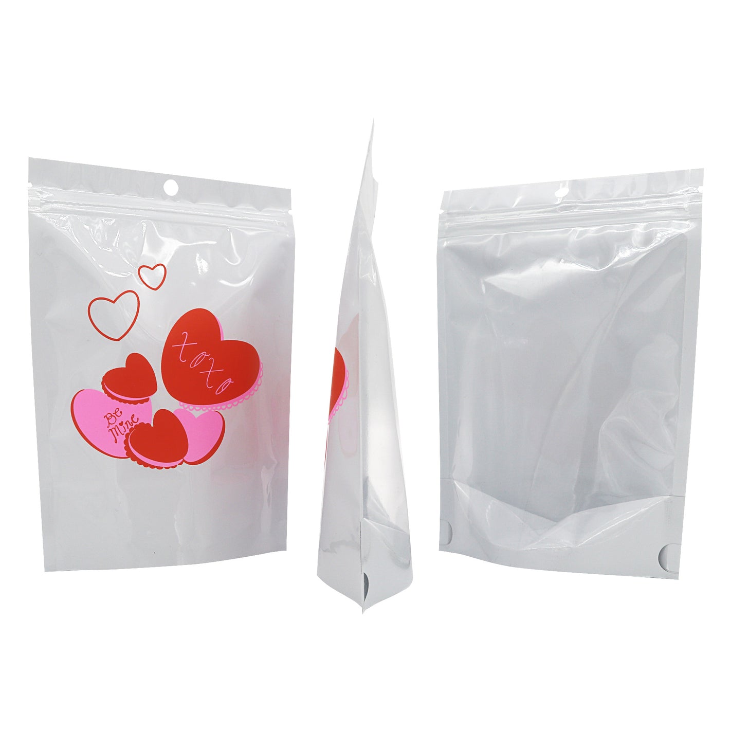 QQ Studio® Half Arctic White Single Sided Valentine's Day Printed Metallic Mylar Stand Strong® Bags