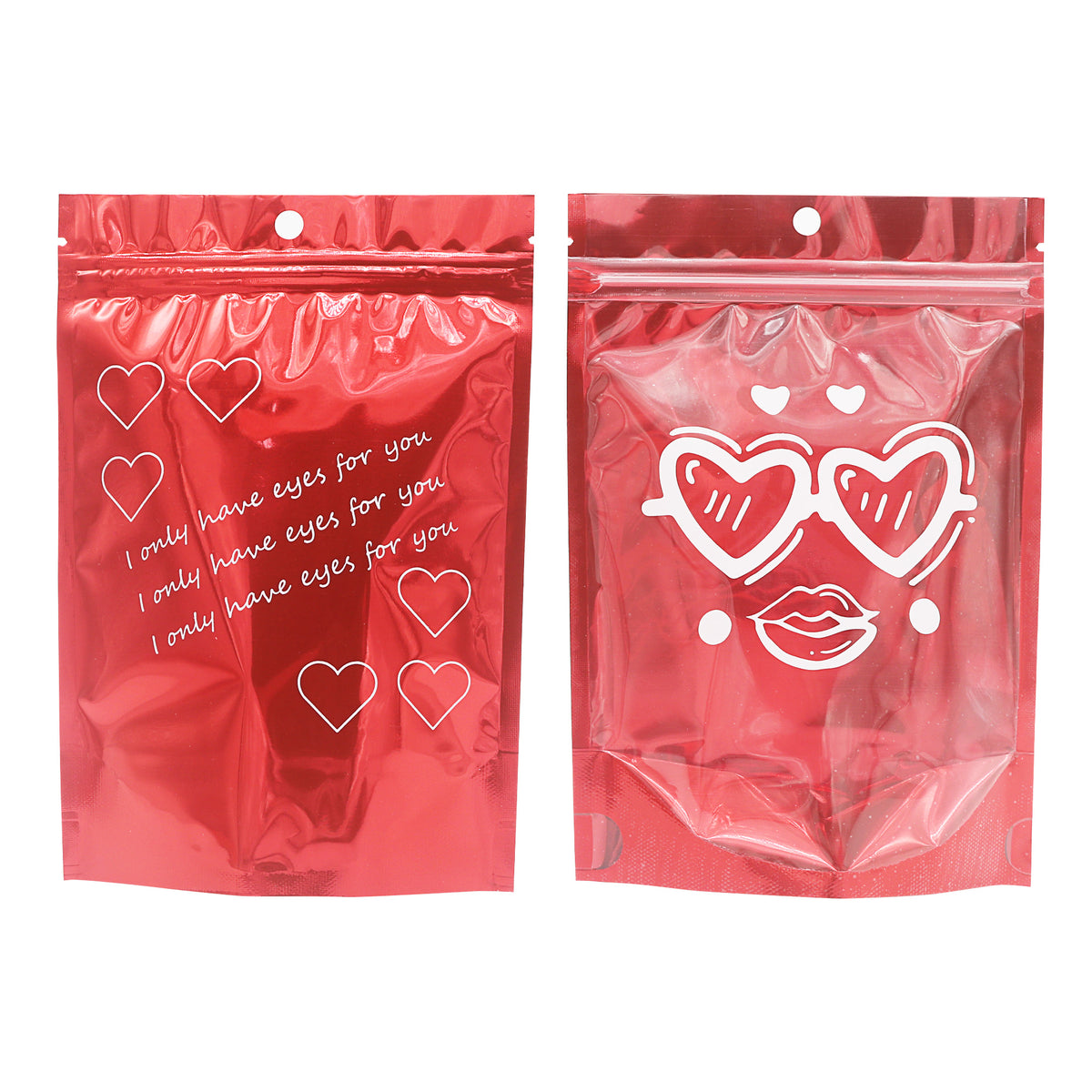Half Heart Red Double Sided Valentine's Day Printed Metallic Mylar Stand Strong® Bags