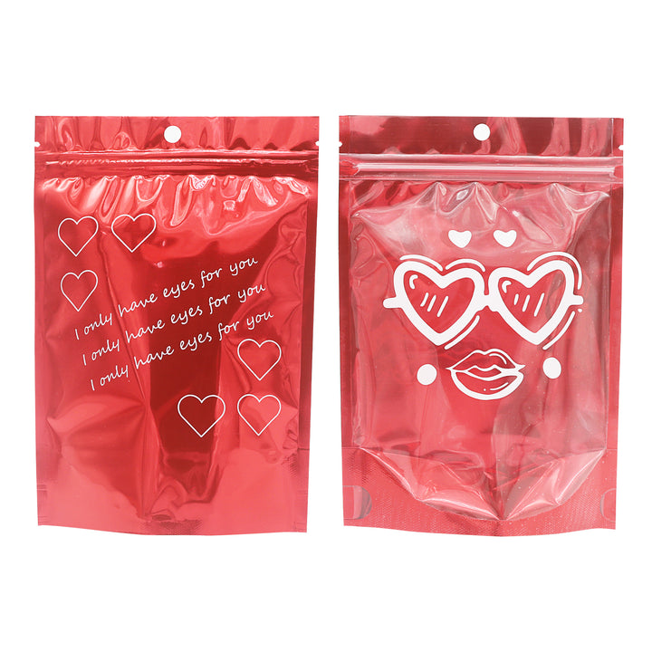 QQ Studio® Half Heart Red Double Sided Valentine's Day Printed Metallic Mylar Stand Strong® Bags