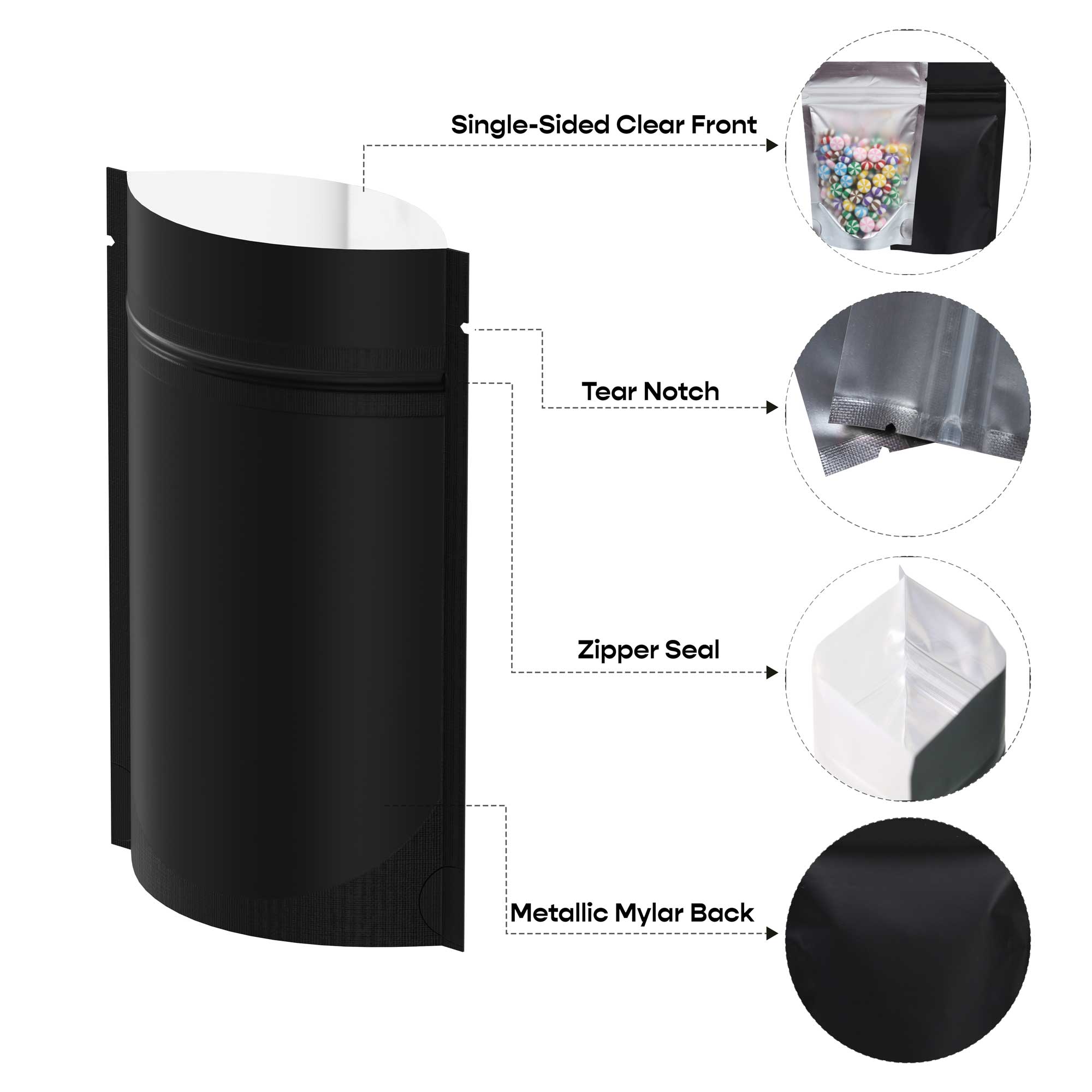 Customizable Single Side Matte Color Metallic Mylar Stand Up Zipper Seal Bags (Basic Printing)
