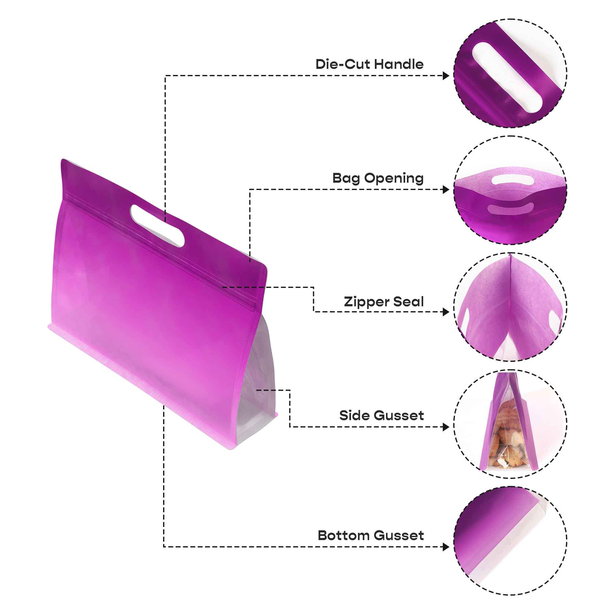 Customizable Gradient Clear Side Gusset Stand Up Zipper Seal Bags with Die-Cut Handle (Basic Printing)