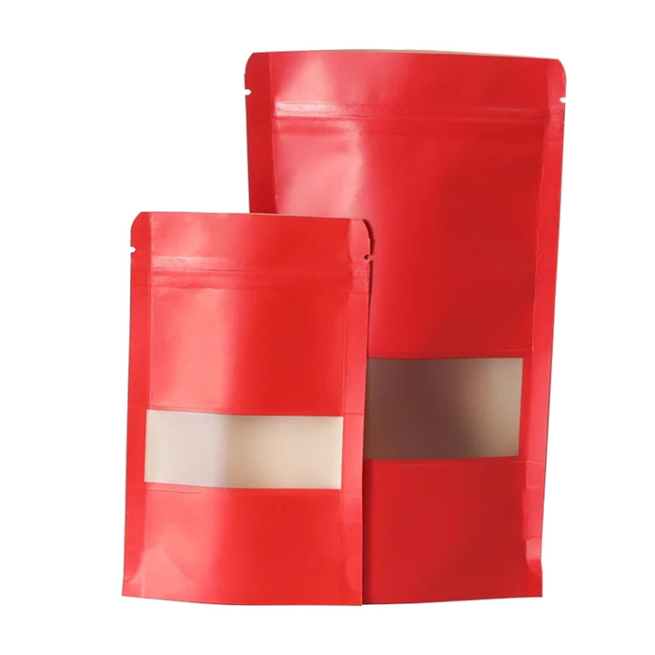 QQ Studio® Smooth Brick Red Kraft with Window Stand Strong™ Bags