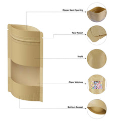 Customizable Rounded Corners Kraft with Window Stand Up Zipper Seal Bags (Basic Printing)