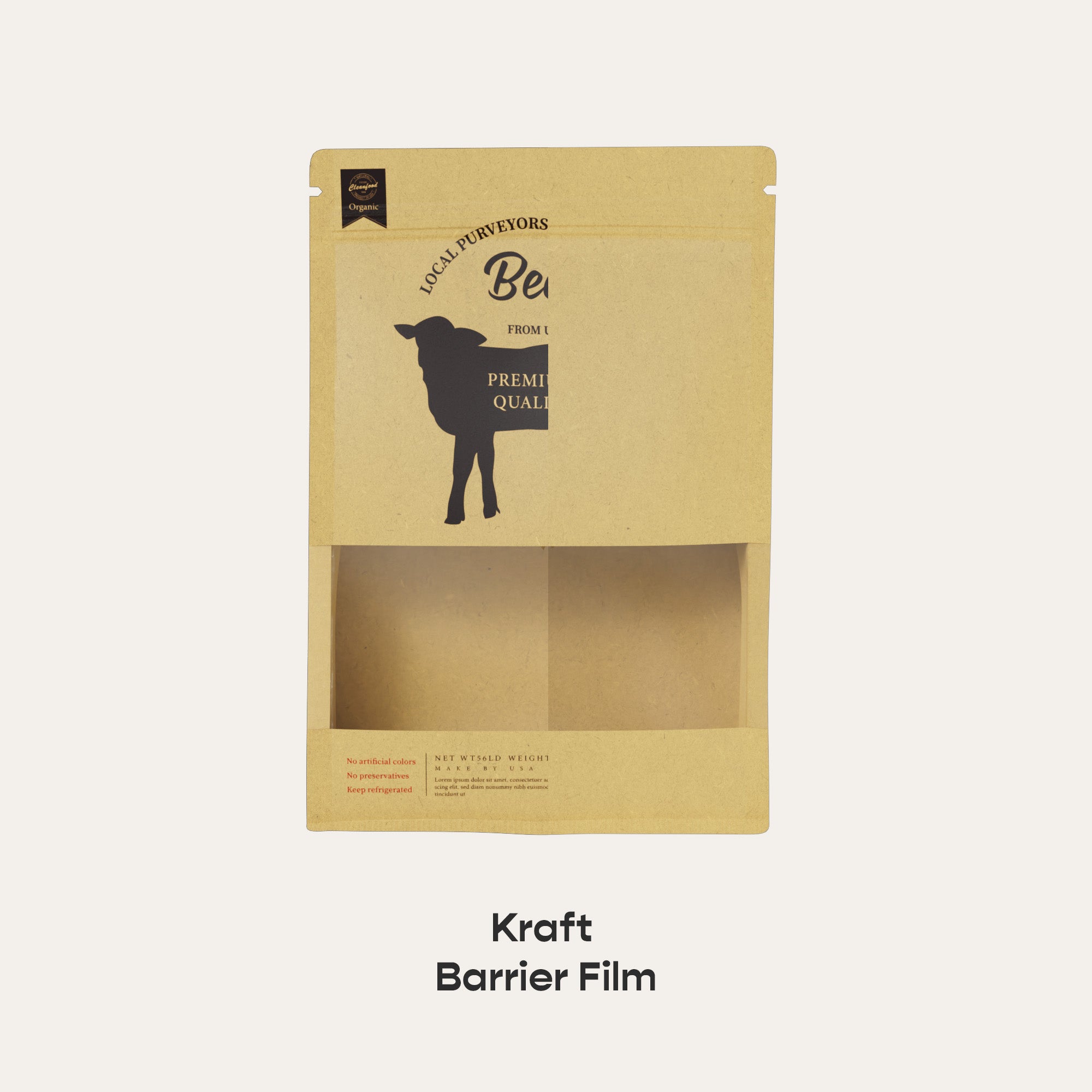 Customizable Kraft Paper Side Gusset with Translucent Window Stand Up Zipper Seal Bags (Full Customization)