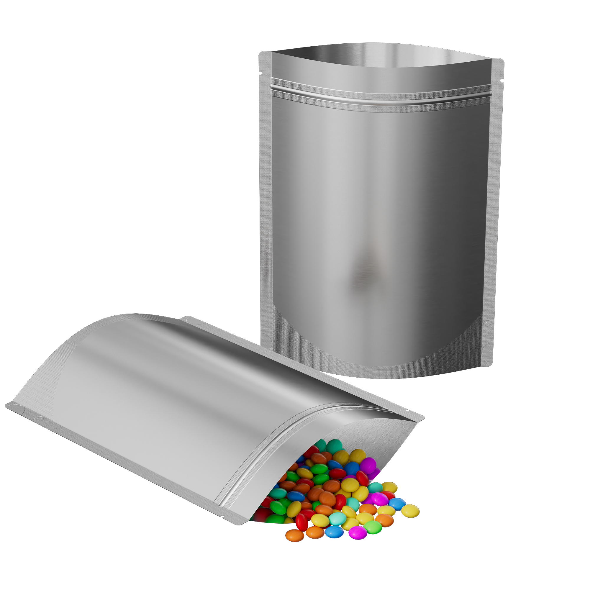 Matte Nickel Silver Mylar Stand Strong® Bags with Rounded Corners