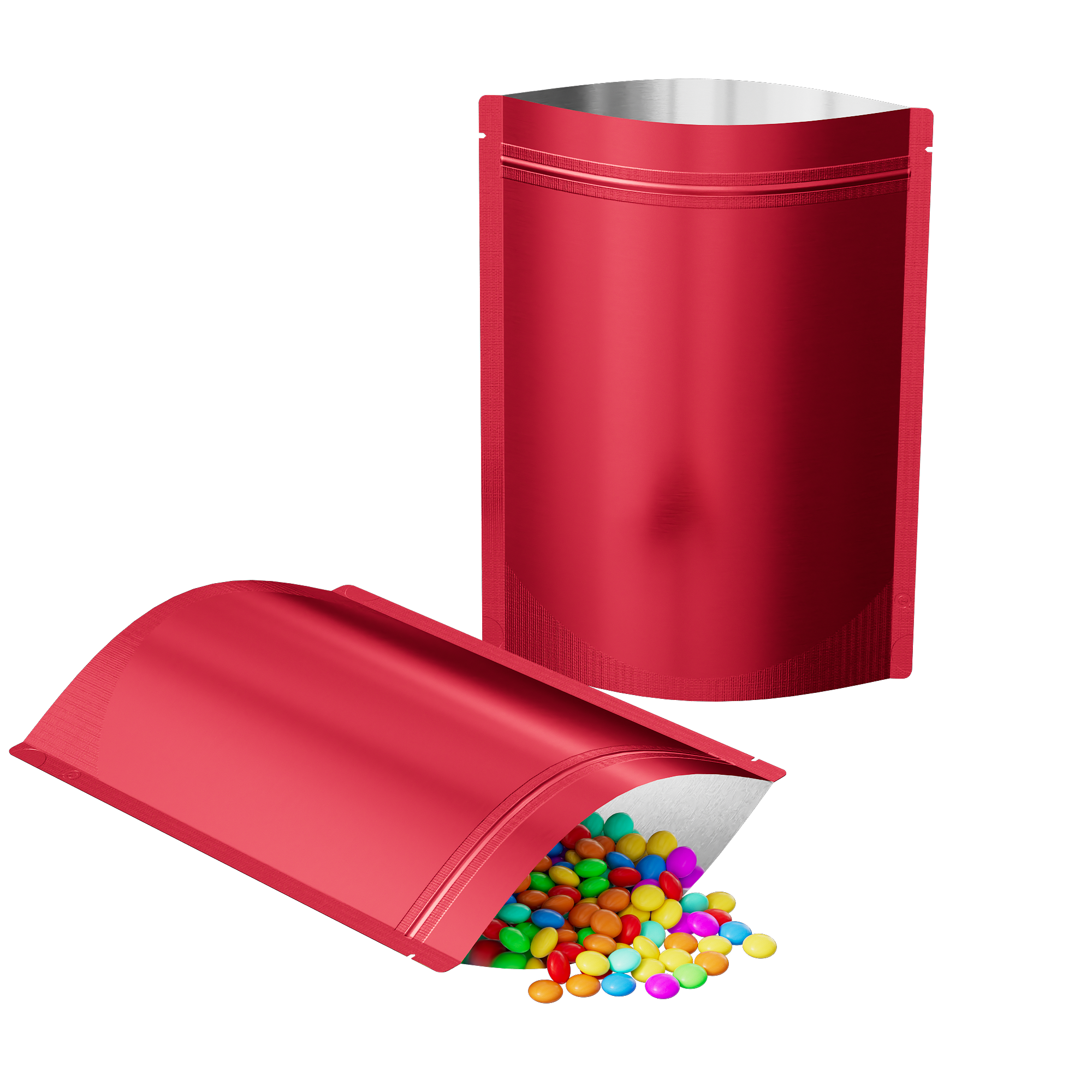 Matte Strawberry Red Mylar Stand Strong® Bags with Rounded Corners
