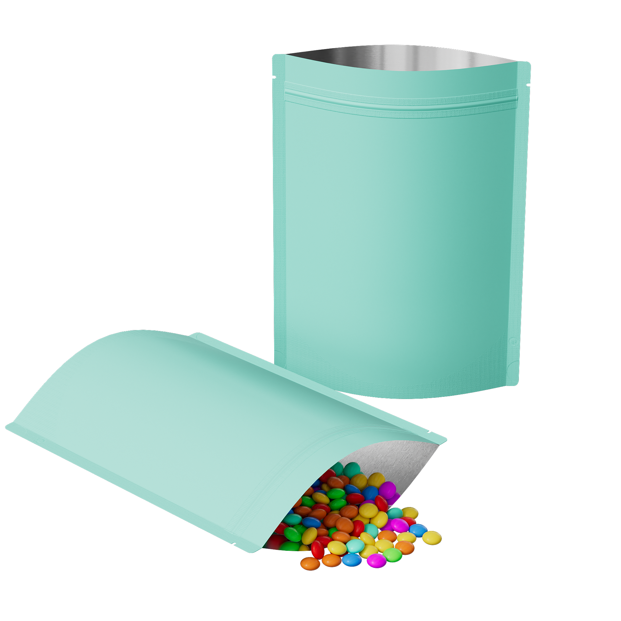 Matte Songbird Blue Metalized Foil Stand Strong® Packaging Bags with Rounded Corners