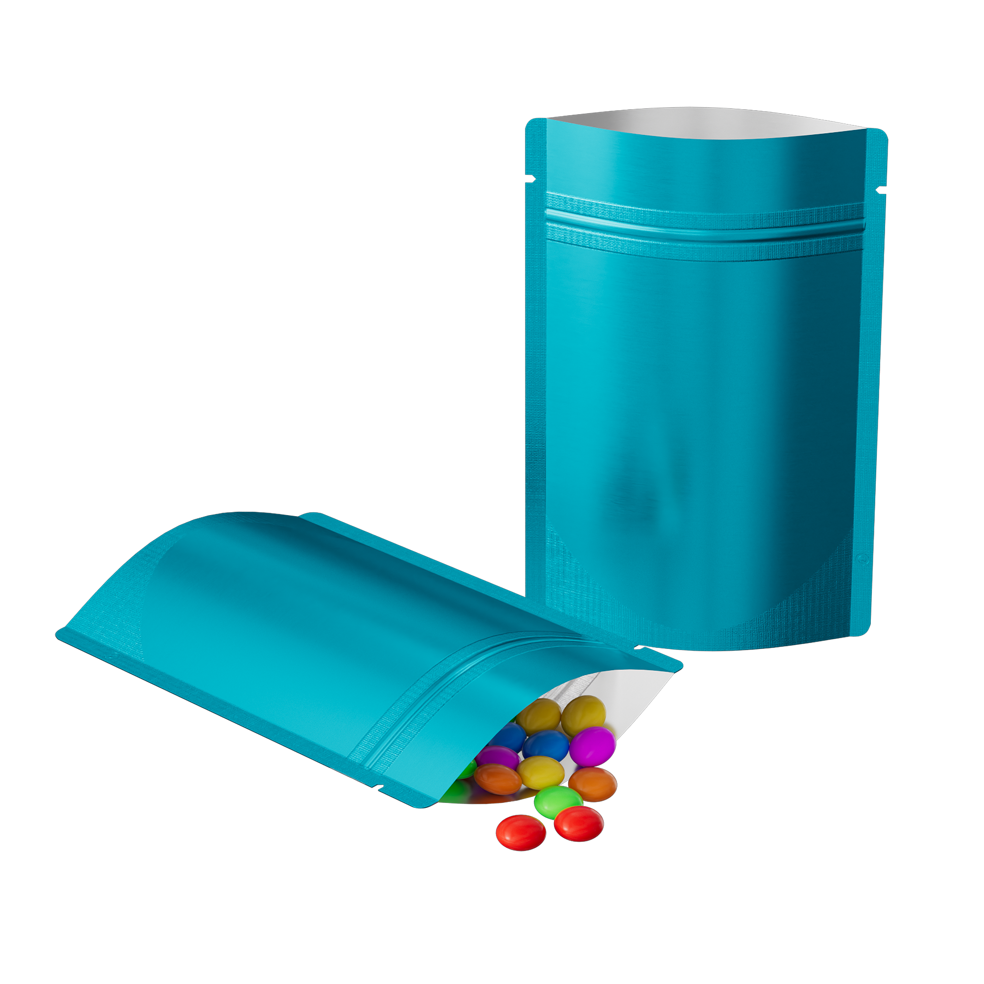 Matte Cool Blue Mylar Stand Strong® Bags with Rounded Corners