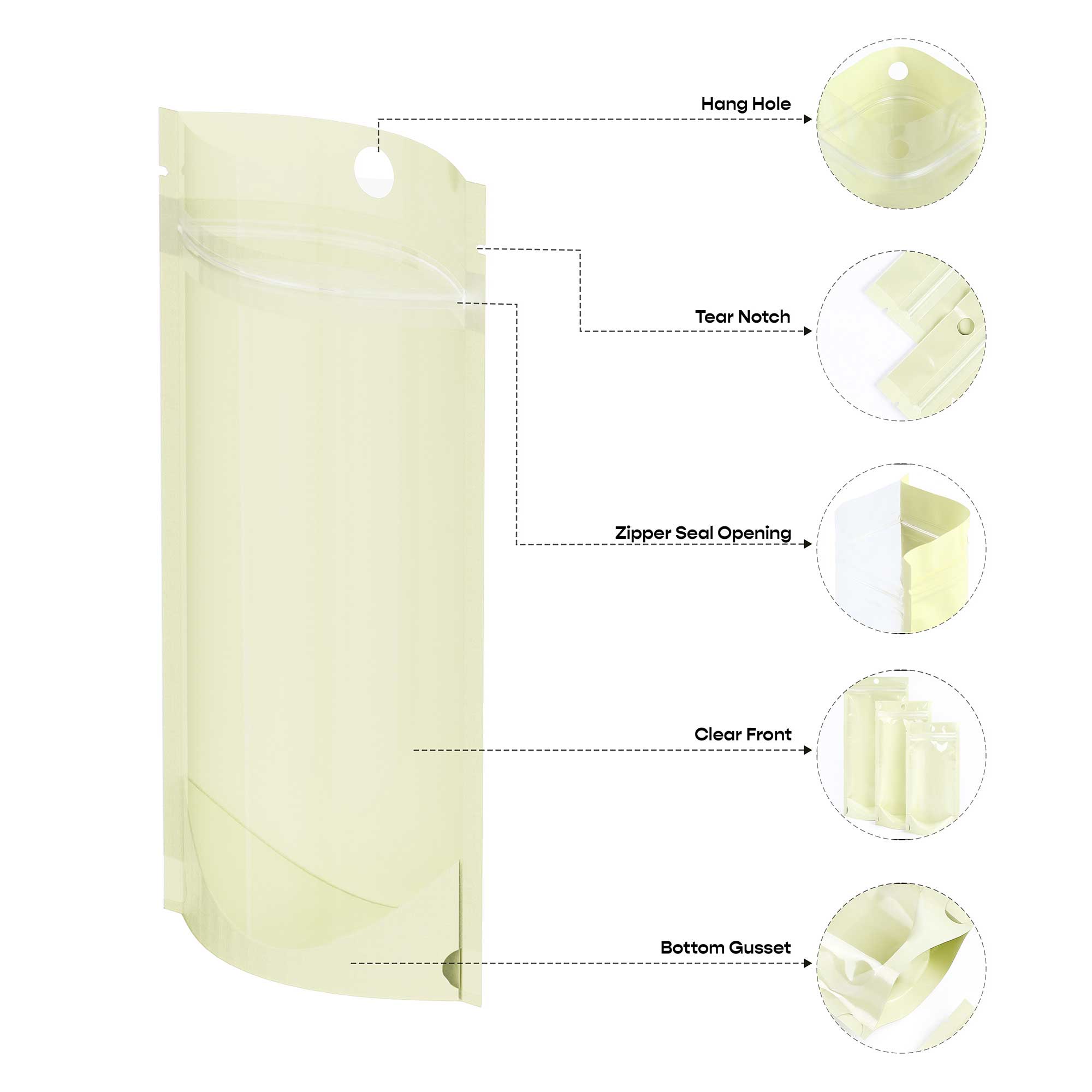 Customizable Pastel Tall Stand Up Zipper Seal Bags with Round Hang-Hole (Full Customization)